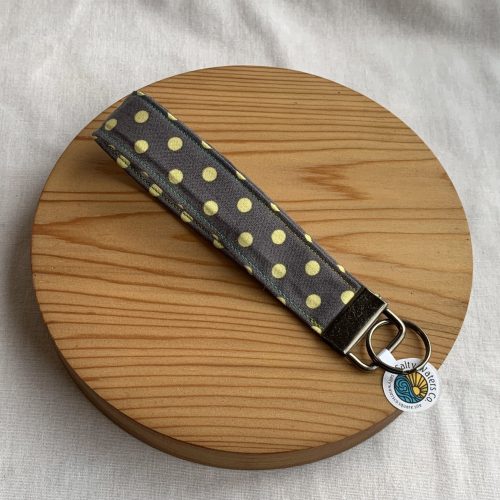 Gray With Yellow polka Dots Fabric Key Fob